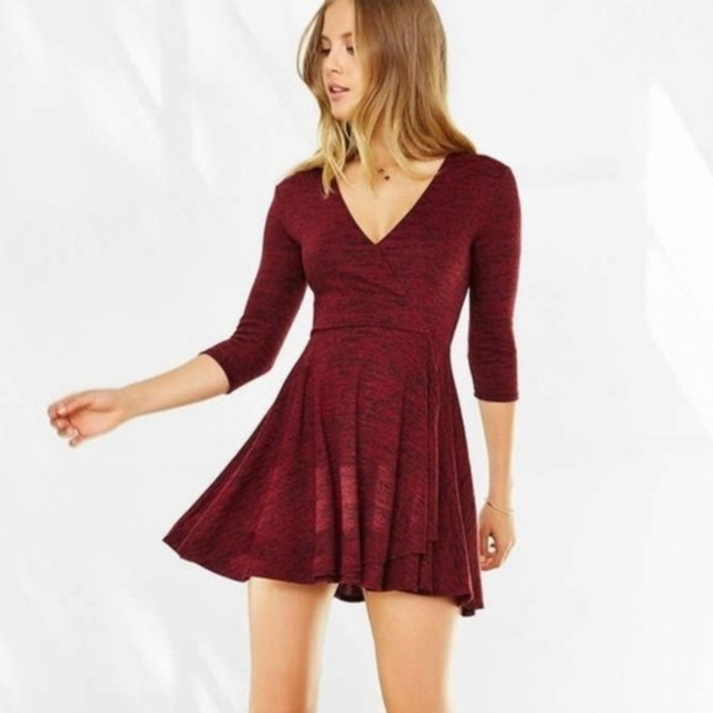 Urban Outfitters Small‎ S Kimchi Blue Red Black Ballet Faux Wrap Knit Mini Dress